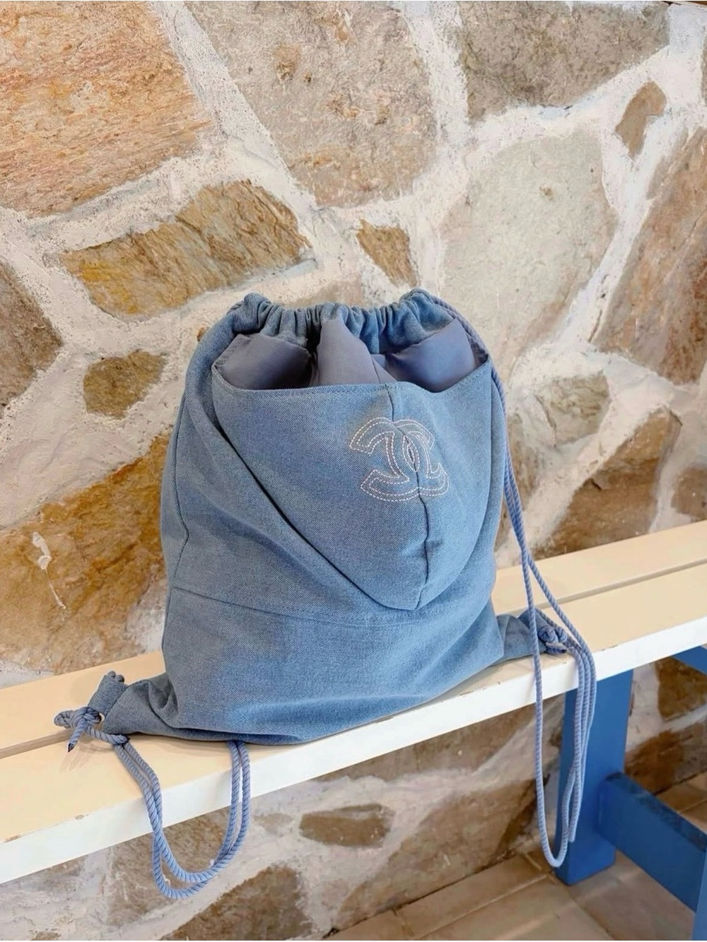 Light Blue Drawstring Backpack; New!